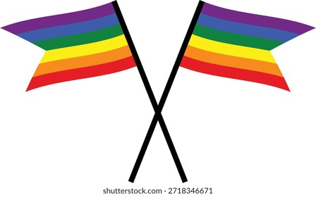 Two crossed rainbow pride flags. Vector illustration of LGBTQ flags for pride month, diversity, and human rights concept.