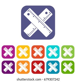 Two crossed rulers icons set vector illustration in flat style In colors red, blue, green and other