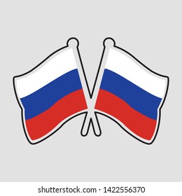 Two crossed Russia flags pins on gray background, vector illustration.