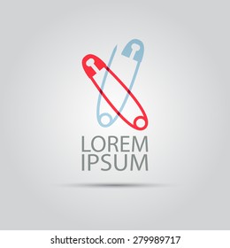 two crossed safety pin isolated vector abstract colored logo template for company