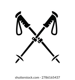 Two crossed ski poles with wrist straps and sharp tips, isolated on a white background, symbolizing winter sports and adventure.