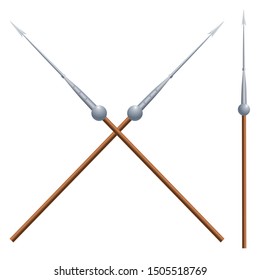 Two crossed spears of an ancient Roman warrior on a white background. Darts of an antique soldier. Vector illustration
