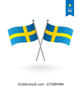 Two crossed Swedish flag isolated on white background, Swedish flag Vector illustration.