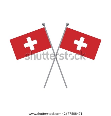 Two crossed Swiss flags on a black background flat illustration