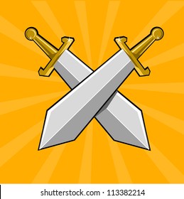 Two crossed swords. Cartoon vector illustration