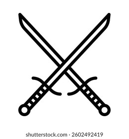 Two crossed swords in combat style. Vector icon. Editable stroke.