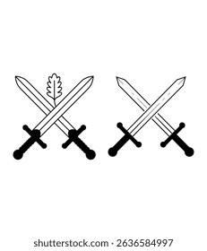 Two crossed swords in combat style. Vector icon.