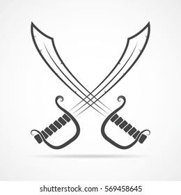 Two crossed swords in flat design. Simple black sword icon isolated. Vector illustration.