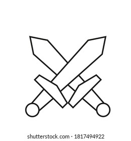 Dos espadas cruzadas dibujaron a mano el símbolo del doodle. Juego de lucha y batalla, videojuego, concepto de juego de guerra. Ilustración vectorial para impresión, web, móvil e infografía sobre fondo blanco.