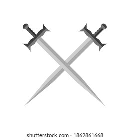Two crossed swords icon. Vector icon of two crossed swords in flat style isolated on white background. Simple icon of two crossed swords. Vector illustration.