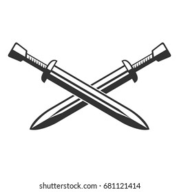Two crossed swords isolated on white background. Vector illustration