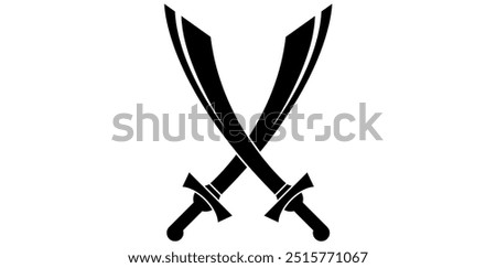 Two Crossed Swords Isolated On White Background, Ancient Swords Vector Illustration.	