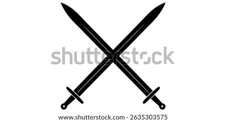 Two Crossed Swords Isolated On White Background, Medieval Swords Silhouettes Vector Illustration.	