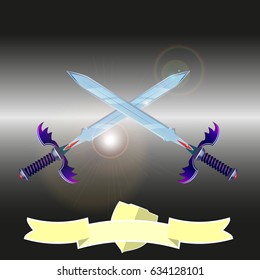 Two crossed swords on a dark background.