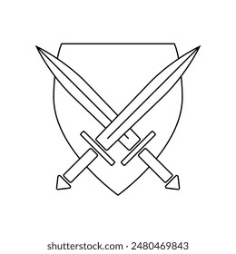 Dos espadas cruzadas en un icono de fondo de escudo.
