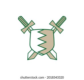 Two crossed swords with shield. Ancient weapon