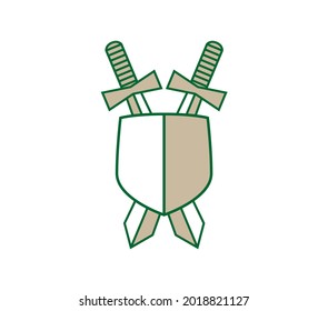 Two crossed swords with shield. Ancient weapon