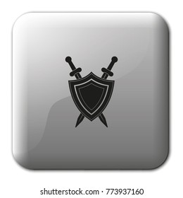 Two crossed swords and shield flat vector icon.
