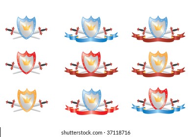 Two crossed swords and shield, illustration