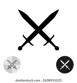 Two crossed swords simple black icon. Medieval knights weapons symbol. Swords elegant silhouette