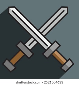 Dos espadas cruzadas, estilo lineal simple, Ilustración vectorial 