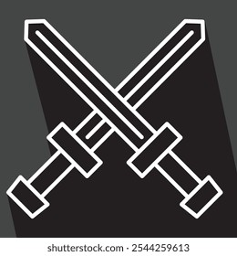 Dos espadas cruzadas, estilo lineal simple, Ilustración vectorial 