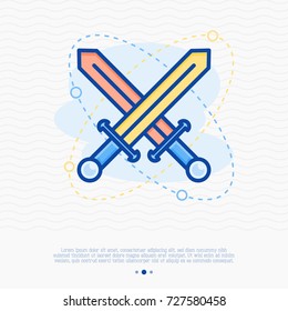Two crossed swords thin line icon. Cybersport vector illustration, rpg games symbol.