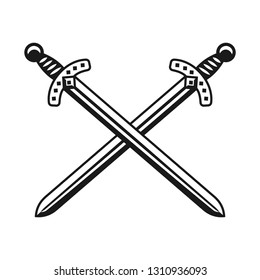 Two crossed swords weapon vector monochrome design object or graphic element isolated on white background