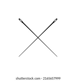 Dos agujas de coser delgadas cruzadas. Plantilla para el diseño del logotipo. Ilustración vectorial y dibujo sobre fondo blanco.