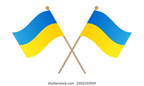 Zwei gekreuzte ukrainische Flaggen einzeln auf transparentem Hintergrund. Konzept des Nationalstolzes und Patriotismus. Unabhängigkeitstag der Ukraine. Friedenstag in der Ukraine. Vektorgrafik.