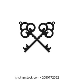 Two crossed vintage keys. Royal retro turnkeys. Real estate logo. Luxury hotel sign. Property and house business. Protected secret symbol.