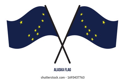 Two Crossed Waving Alaska Flag On Isolated White Background. United States (USA) Flag Vector Illustration.