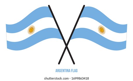 Dos Cruzados Ondeando La Bandera Argentina En Un Fondo Blanco Aislado. Ilustración de vectores de bandera argentina.