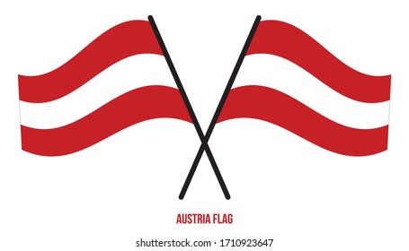 Dos Banderas De Austria Cruzadas En Fondo Blanco Aislado. Ilustración de vectores de bandera austriaca.
