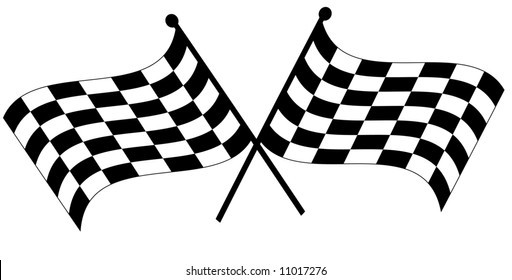 Two Crossed Waving Black And White Checkered Flags - Vector