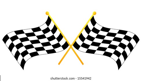 two crossed waving black and white checkered flags - vector