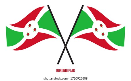 Two Crossed Waving Burundi Flag On Isolated White Background. Burundi Flag Vector Illustration.