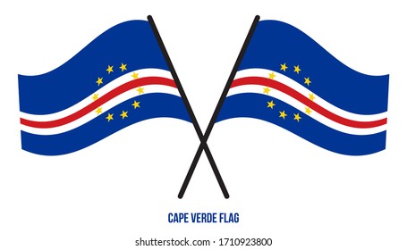 Two Crossed Waving Cape Verde Flag On Isolated White Background. Cape Verde Flag Vector Illustration.