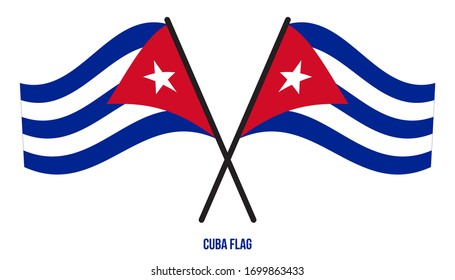 Two Crossed Waving Cuba Flag On Isolated White Background. Cuba Flag Vector Illustration.