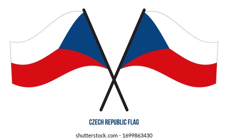 Two Crossed Waving Czech Republic Flag On Isolated White Background. Czech Republic Flag Vector Illustration.