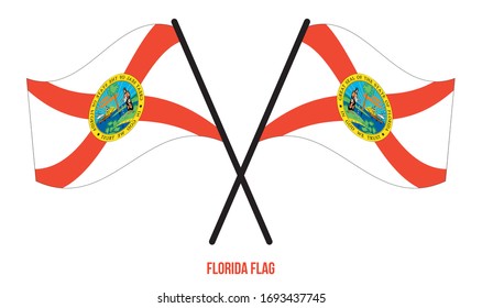 Zwei gekreuzte Wellenflorida-Fahne auf einfarbigem weißem Hintergrund. Illustration der Vektorillustration der Vereinigten Staaten (USA).