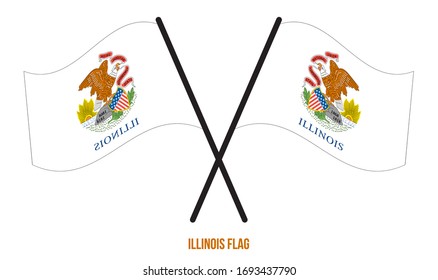Two Crossed Waving Illinois Flag On Isolated White Background. United States (USA) Flag Vector Illustration.
