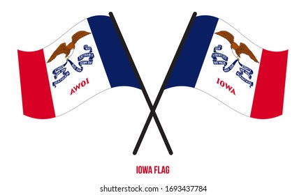 Two Crossed Waving Iowa Flag On Isolated White Background. United States (USA) Flag Vector Illustration.