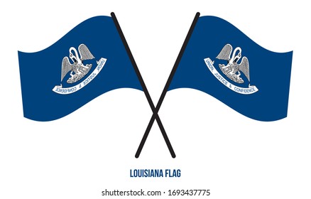 Two Crossed Waving Louisiana Flag On Isolated White Background. United States (USA) Flag Vector Illustration.