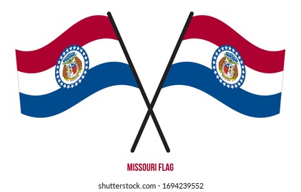 Two Crossed Waving Missouri Flag On Isolated White Background. United States (USA) Flag Vector Illustration.