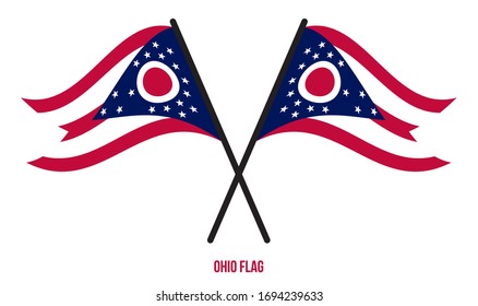 Two Crossed Waving Ohio Flag On Isolated White Background. United States (USA) Flag Vector Illustration.
