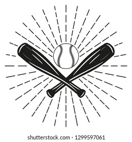 Two crossed wooden baseball bats and ball. Vector illustration.