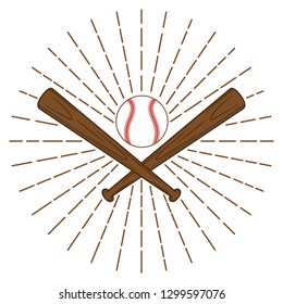 Two crossed wooden baseball bats and ball. Vector illustration.