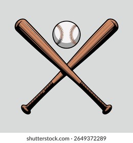 Two crossed wooden baseball bats with a baseball in the center