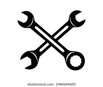 two crossed wrench silhouette vector art